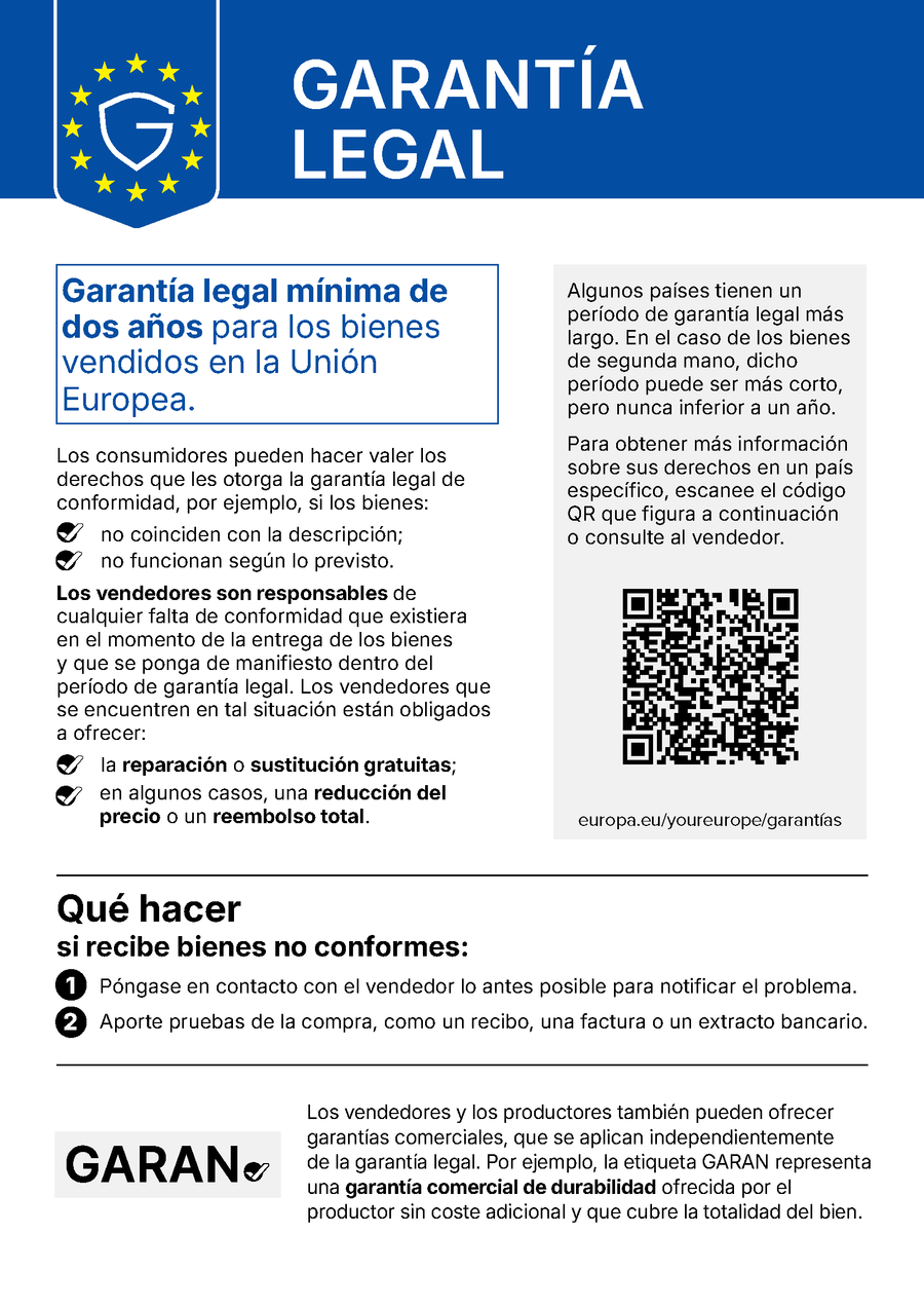 Aviso de la UE: sus derechos de garantía legal