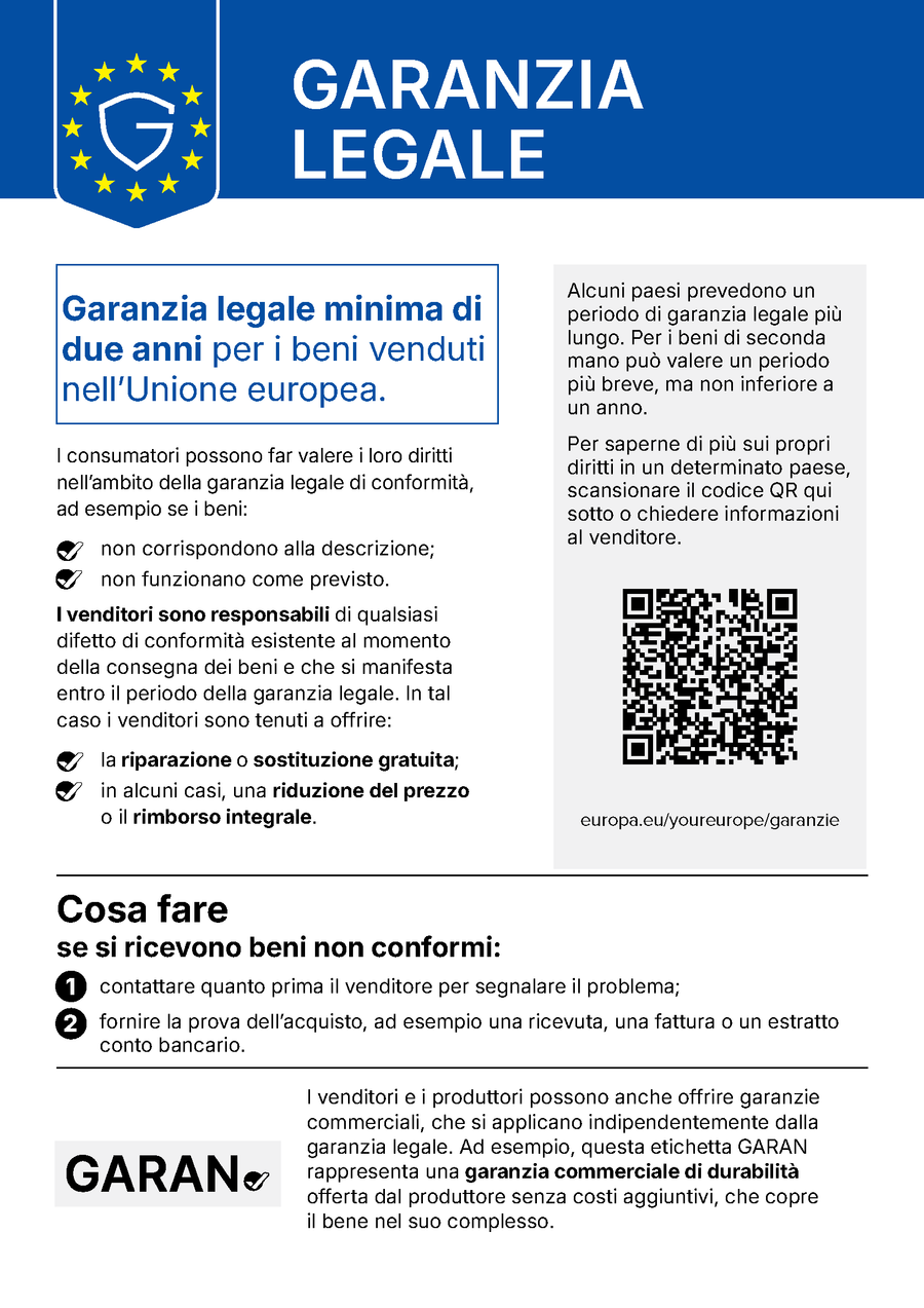 Avviso UE: i tuoi diritti di garanzia legale
